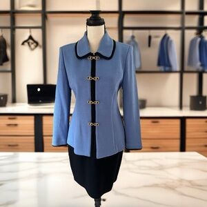 St John Cornflower Blue/Black Knit Suit Jacket Only Size 2